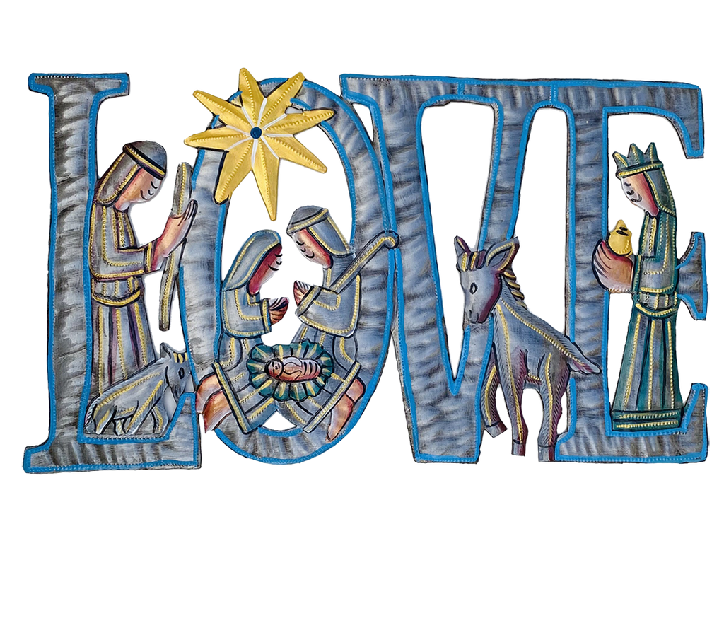 .Wall Art - Metal - LOVE Nativity - Painted