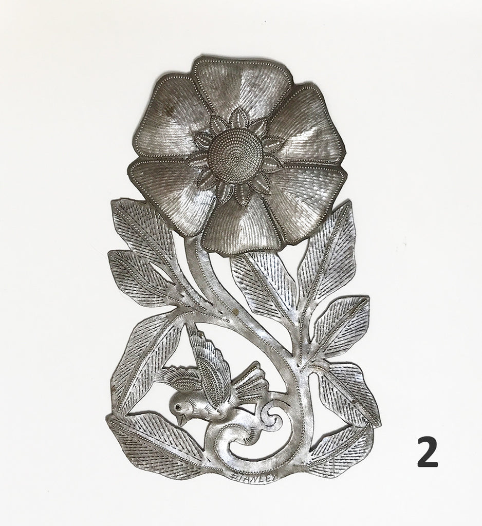 Wall Art - Metal - Flower 2 - with Bird