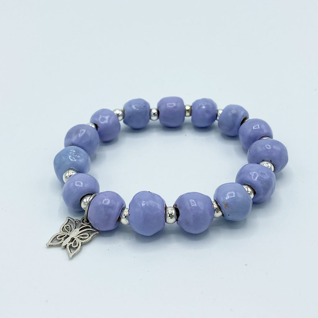 Bracelet - Ceramic with Silvertone Butterfly Charm