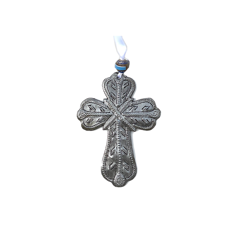 Wall Art - Metal - Cross - Elegant with Scalloped edges - 4" x 5" Ornament