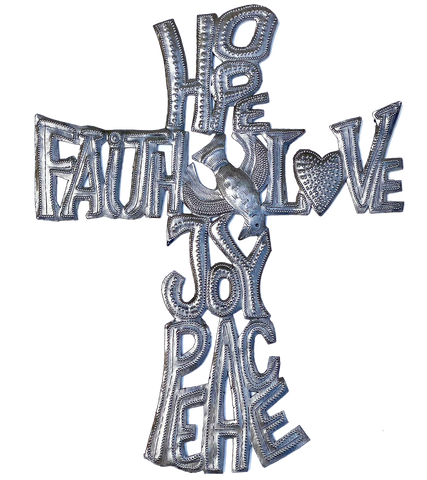 Wall Art - Metal - Cross with Dove - Large