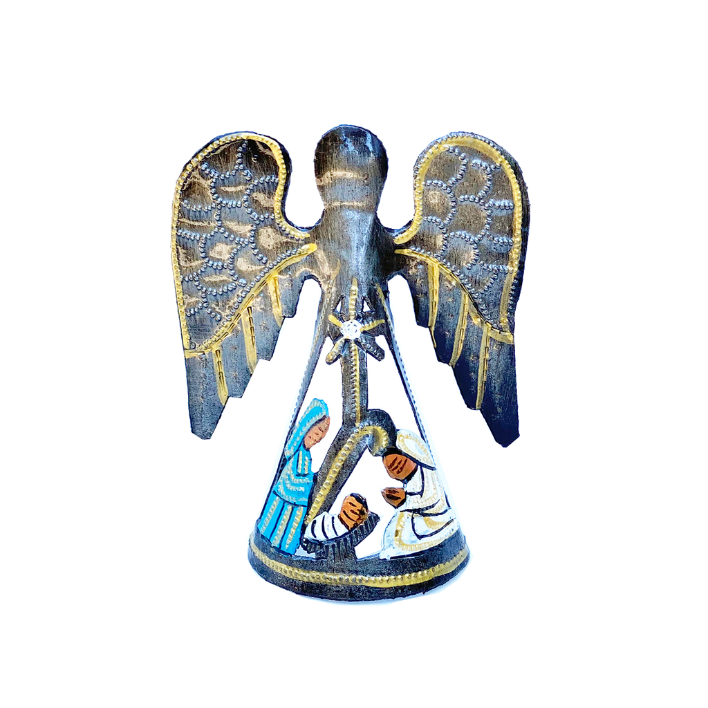 .Ornament - Metal - Standing Angel with Painted Nativity