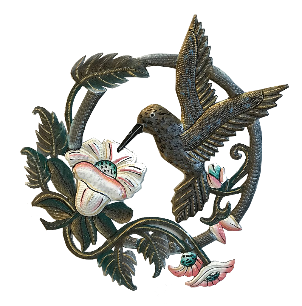 .Wall Art - Metal - Hummingbird with Flower- PAINTED