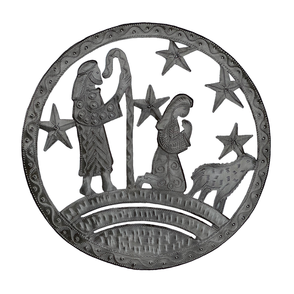 Wall Art - Metal - Large Round - Joseph & Mary Traveling