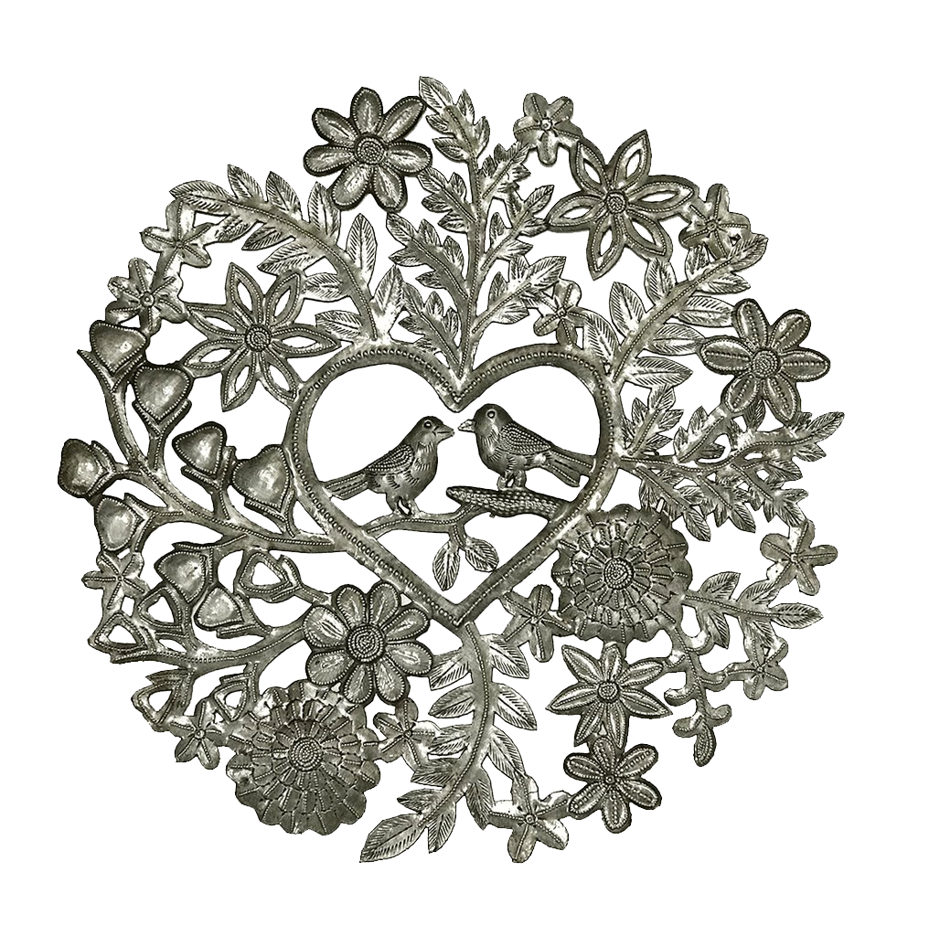 .Wall Art - Metal - Flower Wreath with BirdsinHeart