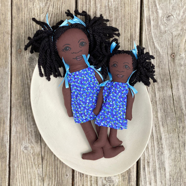 Hand Sewn Doll Set - Mama and Child - Various Color Dresses