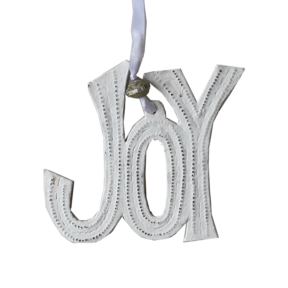 .Ornament - Metal - Joy - Painted White