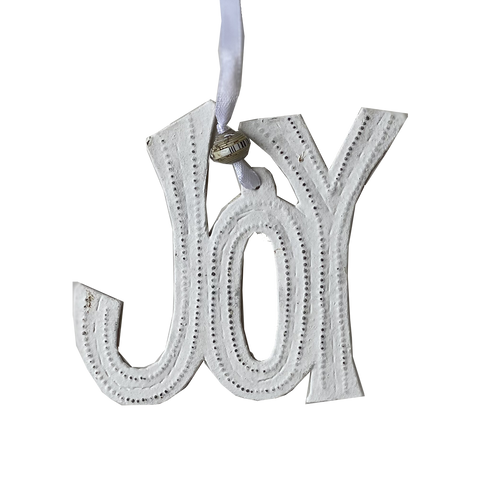 .Ornament  - Metal  - Joy - Painted White