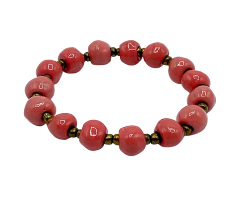 Bracelet  - Ceramic -Pink Clay beads with Antique Gold- Pretty In Pink Collection