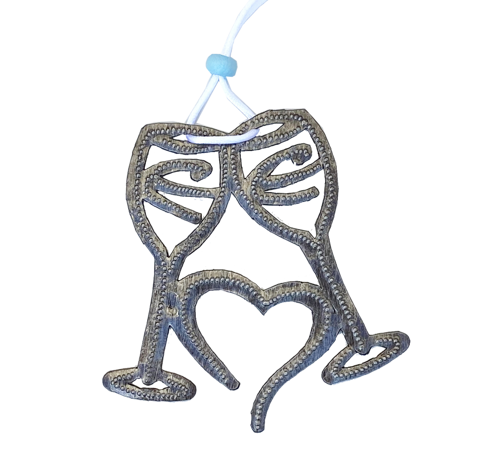 Ornament- Metal - Wine Glasses with Heart Ornament