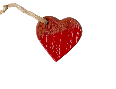 Gift Item -  Ceramic - Heart Ornament - RED