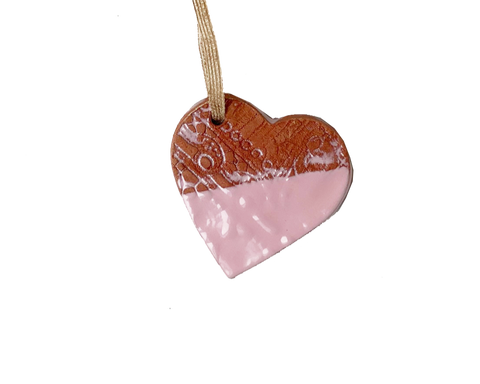 Gift Item -  Ceramic - Heart Ornament - Pink