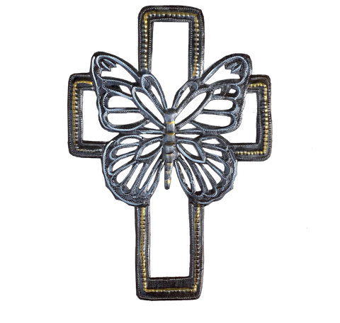 Wall Art -  Metal - Butterfly Cross