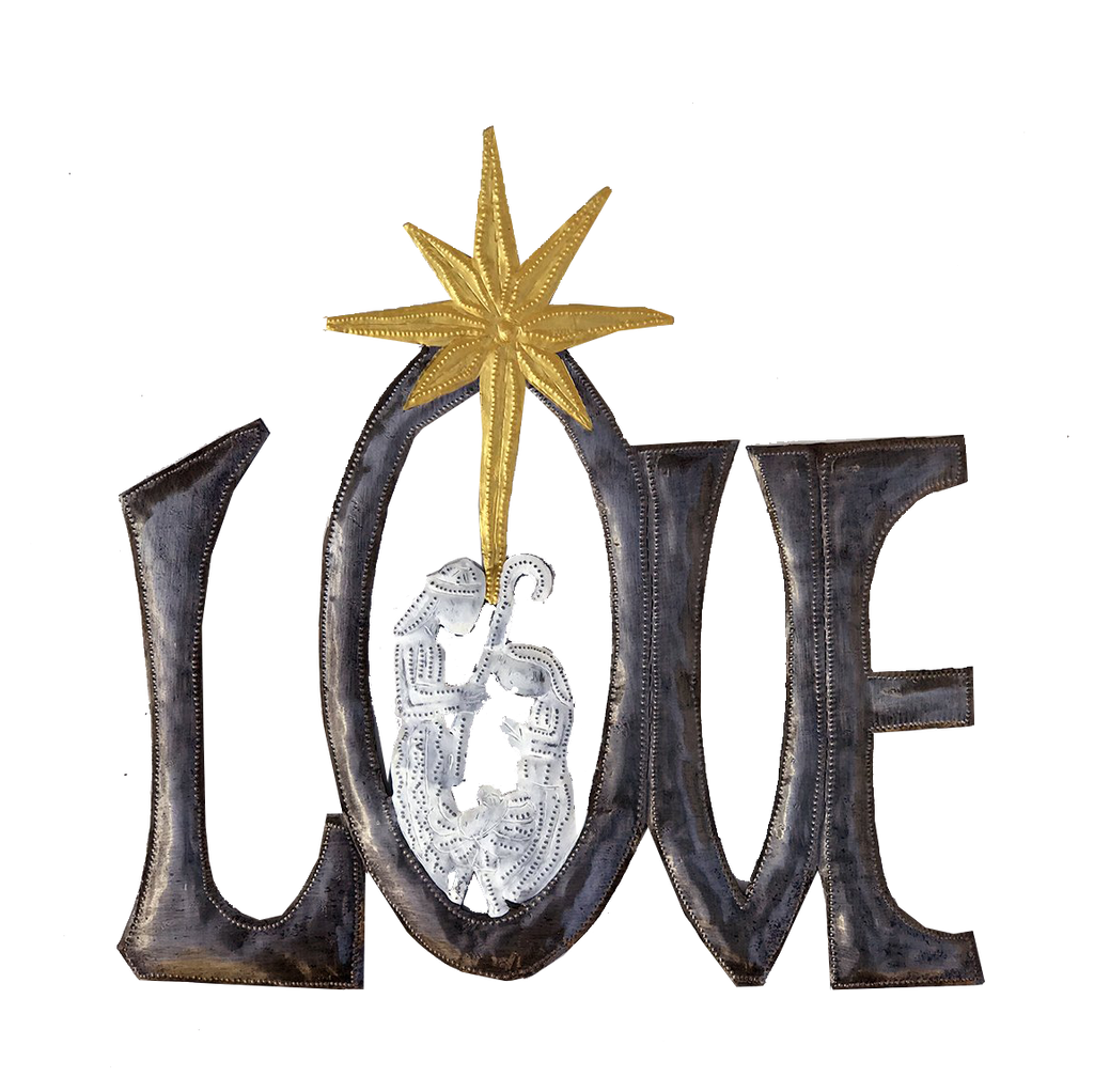 .Wall Art - Metal - LOVE Nativity with painted Golden Star