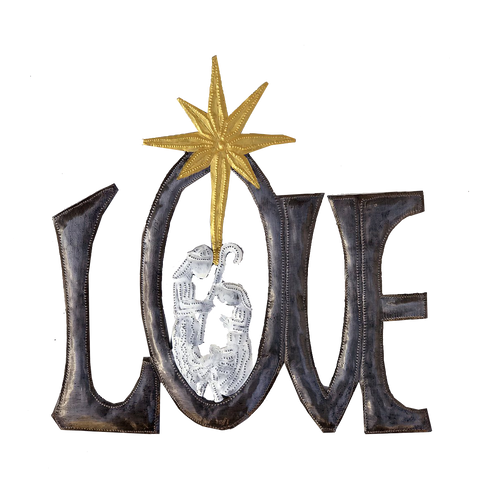 .Wall Art - Metal - LOVE Nativity with painted Golden Star