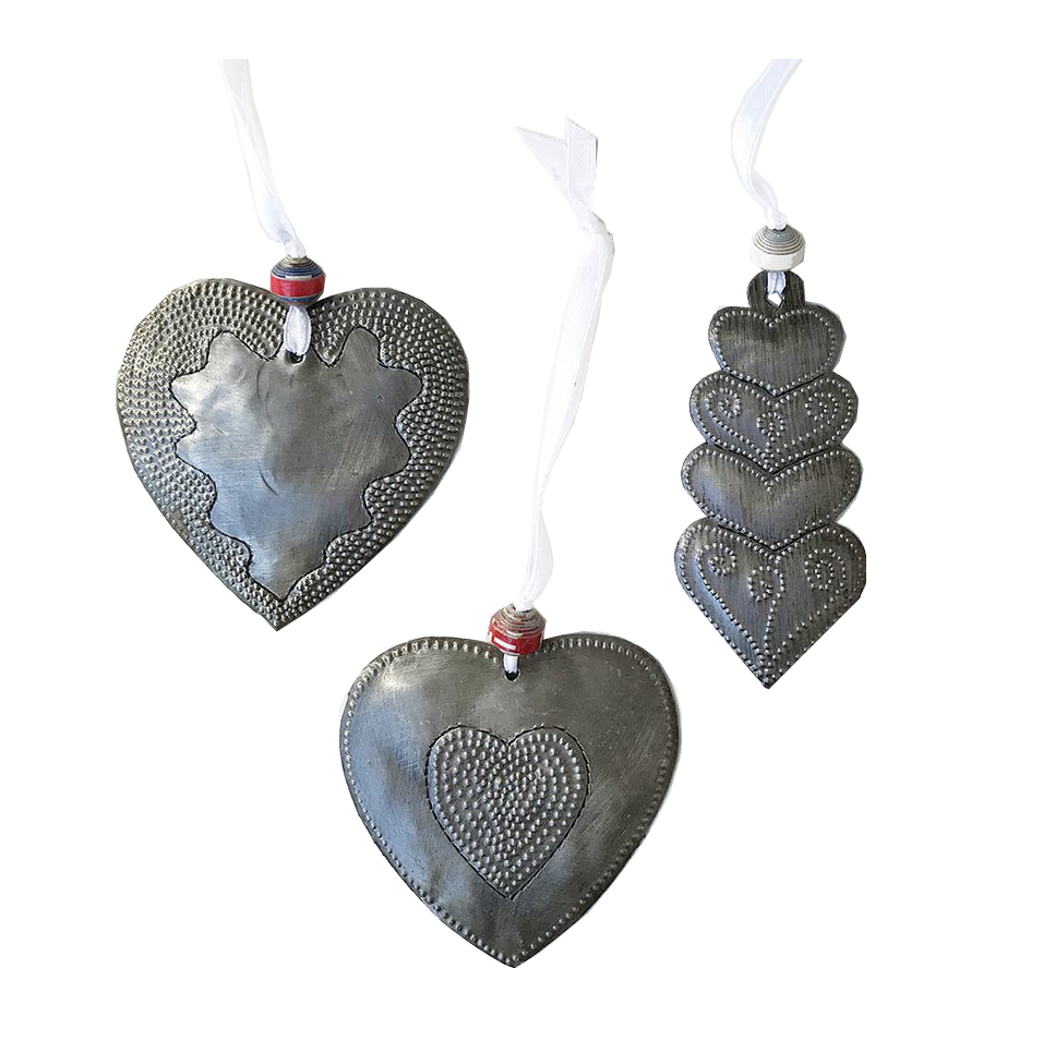 Ornament Set - Metal - Variety of Hearts