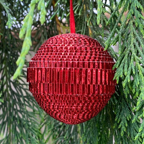 Ornament - Corrugated Paper - Shiny - Ball - RED (Single or Set of 3)