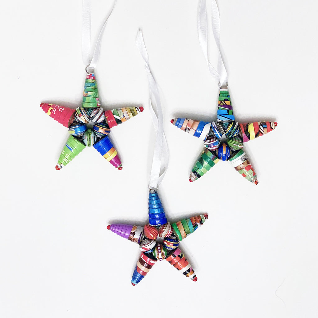 Ornament Set - Cereal Box Bead Stars - Set of 3