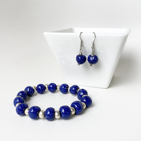 Bracelet-Earring SET - Ceramic - Rich Royal Blue