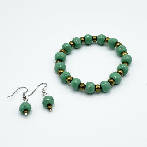 Bracelet-Earring SET - Ceramic - Green