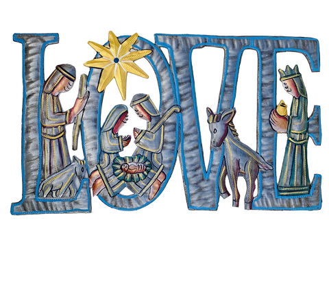 .Wall Art - Metal - LOVE Nativity - Painted