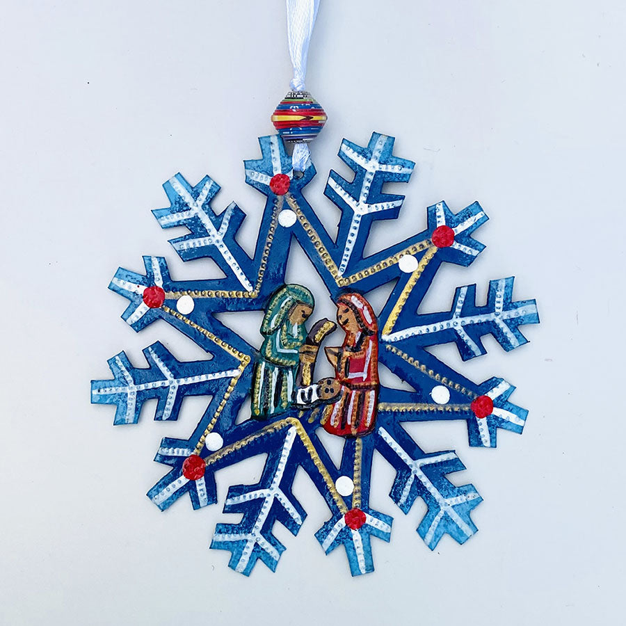 .Ornament - Metal - Snowflake Nativity Ornament - Painted