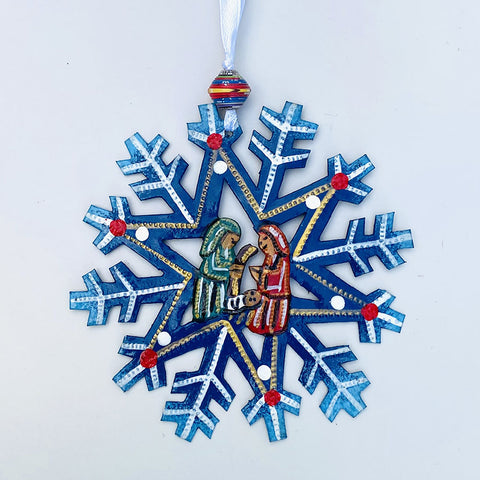 .Ornament - Metal - Snowflake Nativity Ornament - Painted