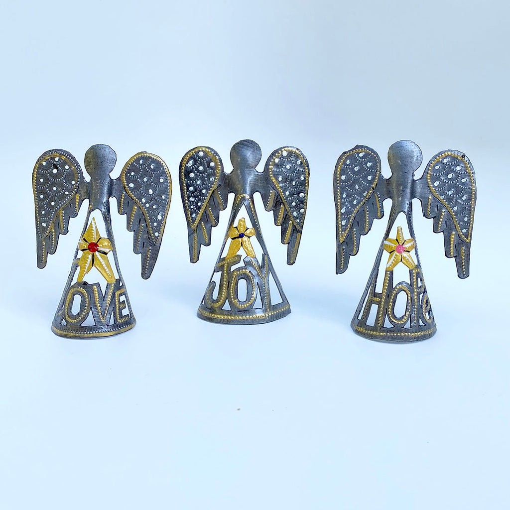 .Ornament Set - Metal - Love-Joy-Hope Angels - Standing - Set of 3