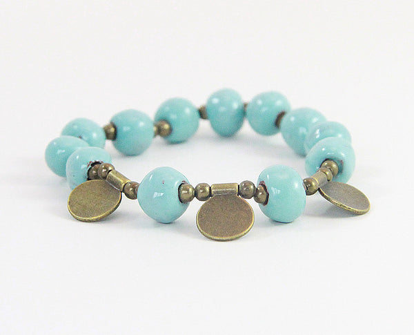 Bracelet - Ceramic with Golden Charms - "Leah" - Variety of Colors