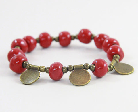 Bracelet - Ceramic with Golden Charms - "Leah" - Variety of Colors