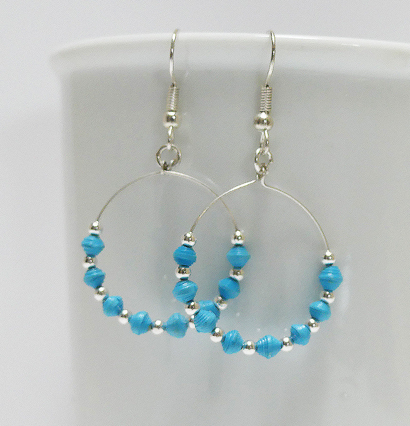 Earrings - Paper - Tiny Paper Beads - SILVERColored-Hoop - Various Colors