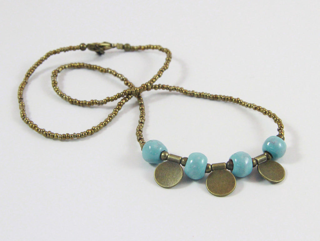 Necklace - Ceramic with Golden Charms - "Leah" - Variety of Colors