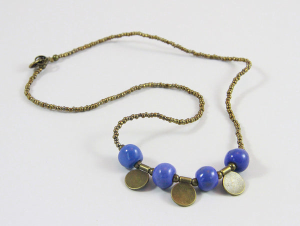 Necklace - Ceramic with Golden Charms - "Leah" - Variety of Colors