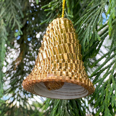 Ornament - Corrugated Paper - Shiny - Bell - GOLD (Single or Set of 3)