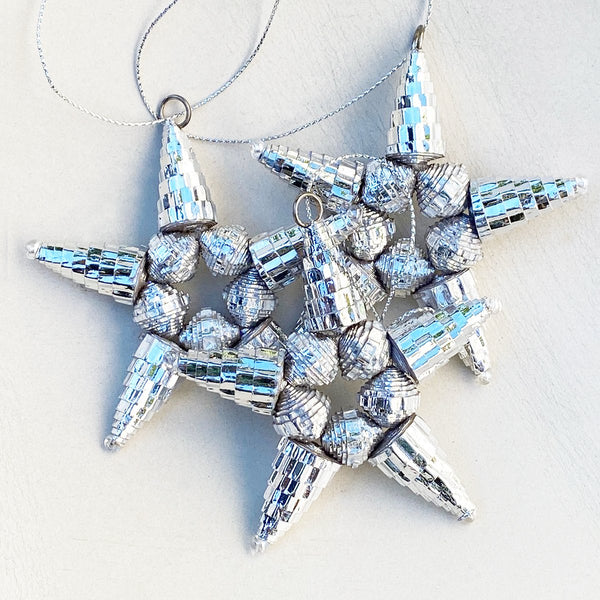 Ornament - Corrugated Paper - Shiny - Star- SILVER (Single or Set of 3)