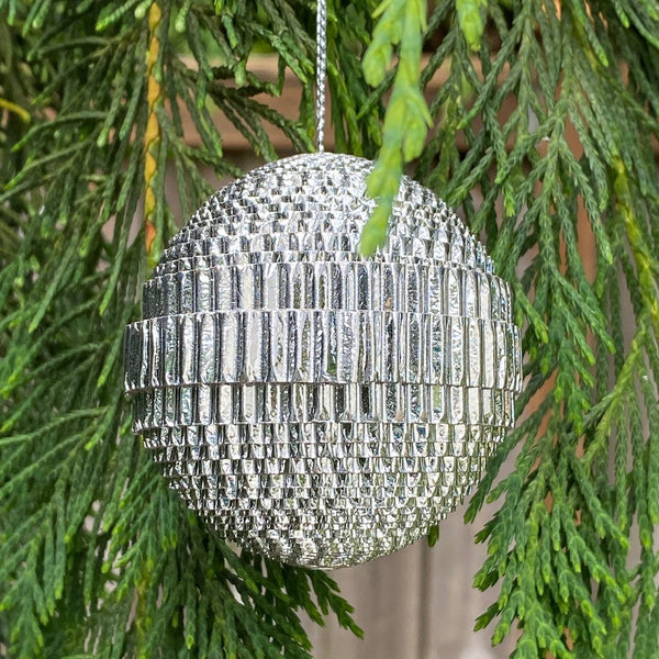 Ornament - Corrugated Paper - Shiny - Ball - SILVER (Single or Set of 3)