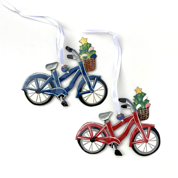 .Ornament - Metal - Painted Bicycle (Single or Set of 2)