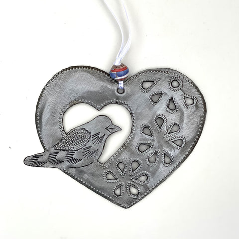 Ornament - Metal - Heart with Bird