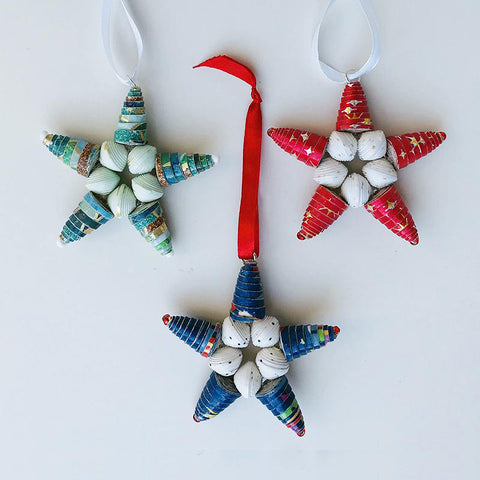 *Ornament Set- Designer Paper Bead Stars - Set of 3