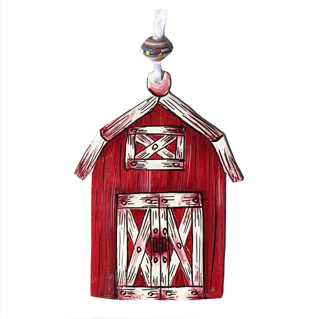 .Ornament - Metal - Painted Red Barn