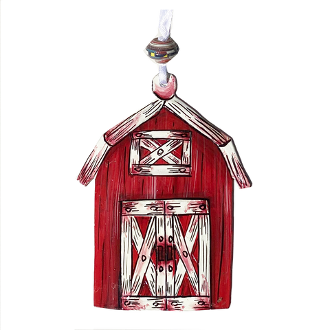 .Ornament - Metal - Painted Red Barn