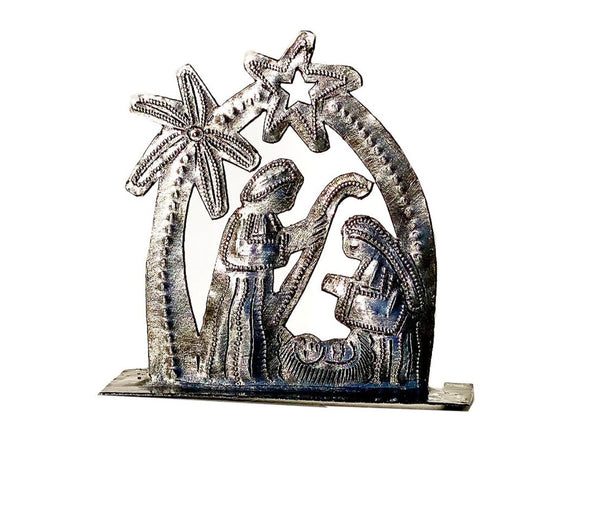 Nativity -  Metal - Small Standing - Rounded with Palm Tree