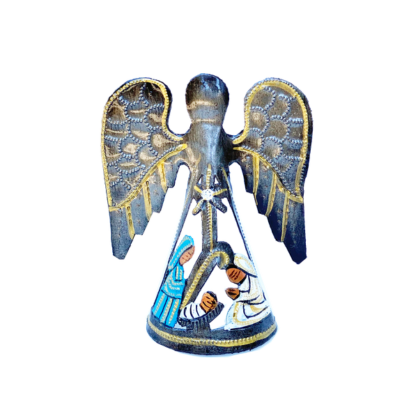 .Ornament - Metal - Standing Angel with Painted Nativity