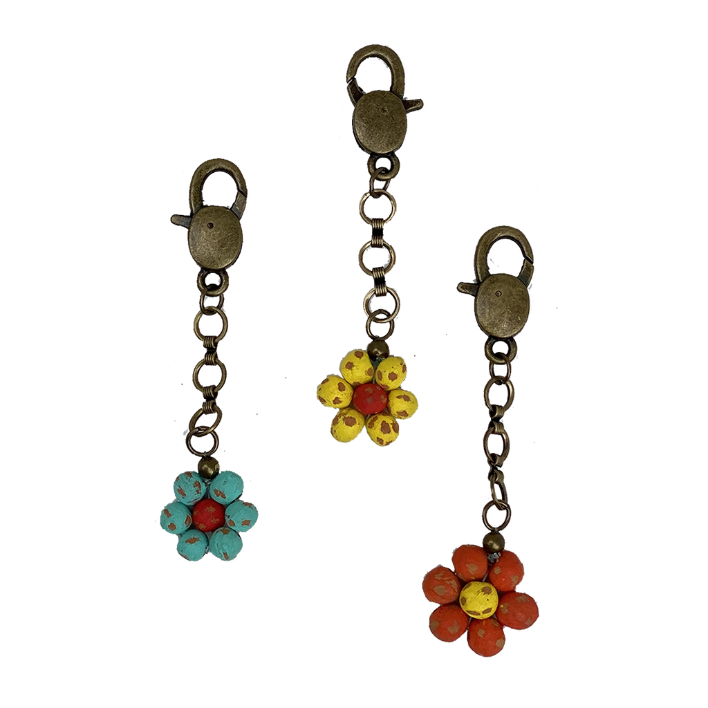 Key Chain  - with Ceramic DAISY Charm - Various Colors