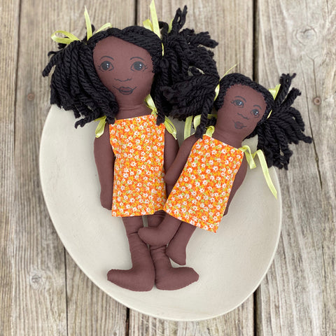 Hand Sewn Doll Set - Mama and Child - Various Color Dresses