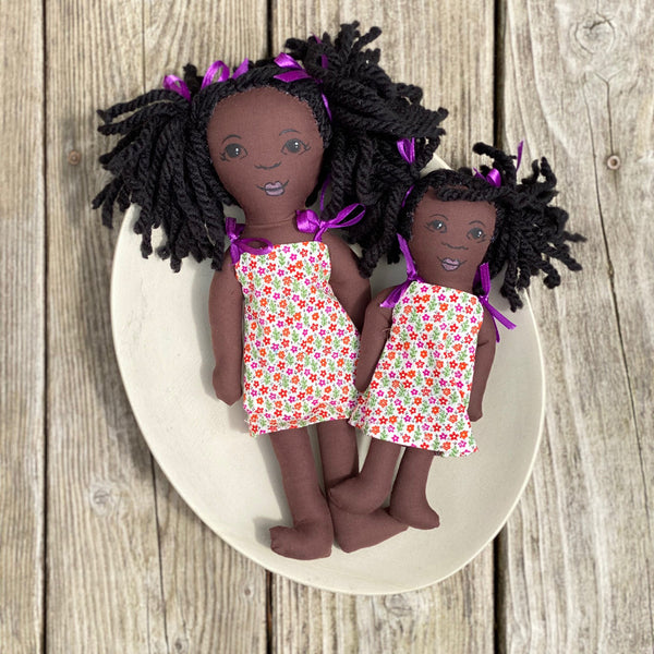 Hand Sewn Doll Set - Mama and Child - Various Color Dresses