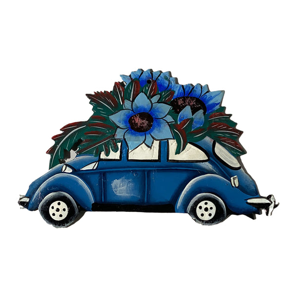 .Ornament - Metal - Painted VW with Flowers (Single or Set of 3)