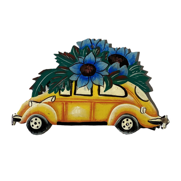 .Ornament - Metal - Painted VW with Flowers (Single or Set of 3)