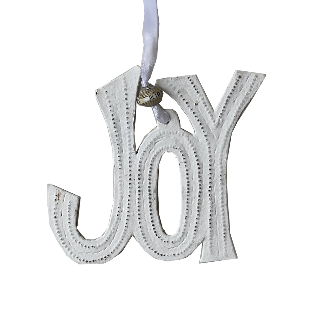 .Ornament  - Metal  - Joy - Painted White