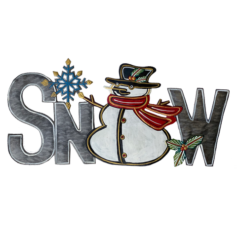.Wall Art - Metal - SNOW with Snowman  - PAINTED